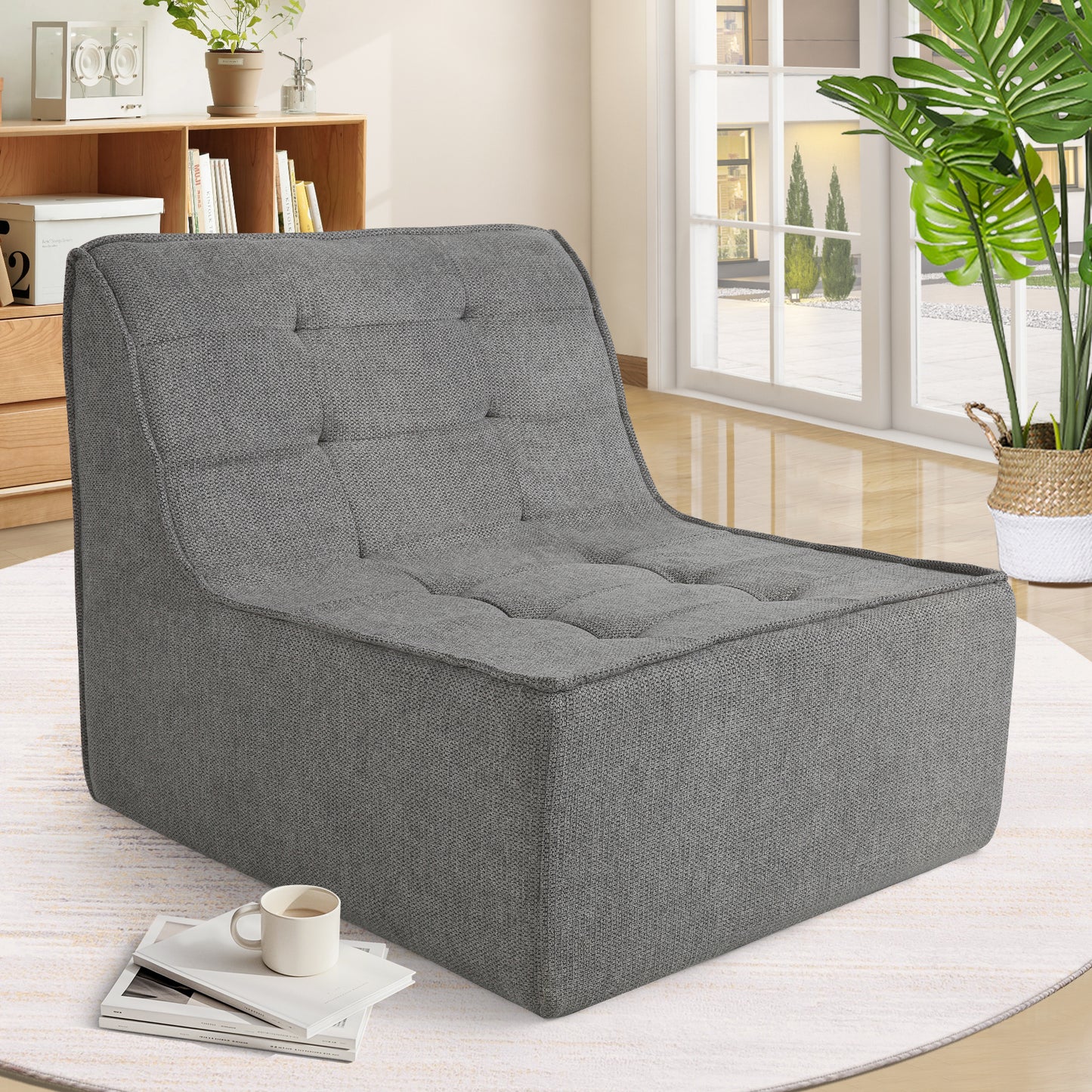 Tapoja Bean Bag Chair, Chenille Floor Sofa Foam Lazy Couch, Adult Bean Bags for Living Room Bedroom Apartment Dorm, Gray