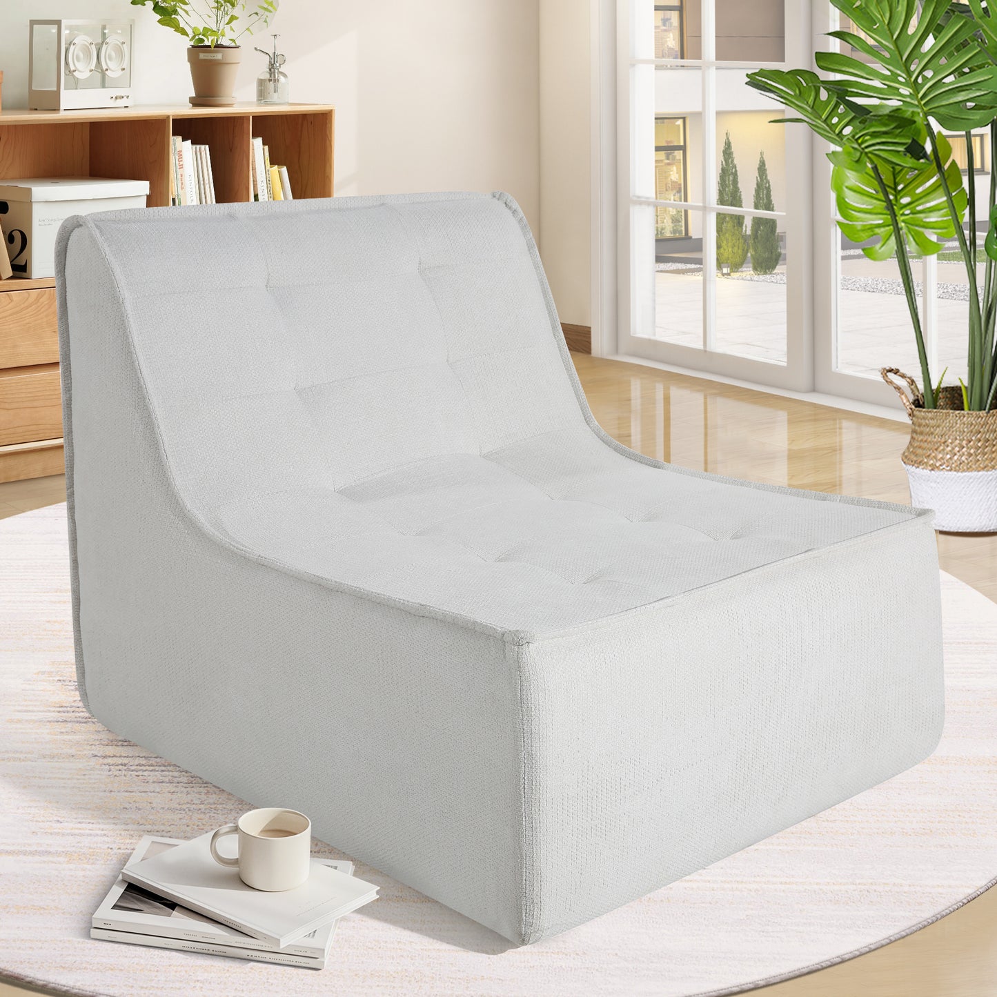 Tapoja Bean Bag Chair, Chenille Floor Sofa Foam Lazy Couch, Adult Bean Bags for Living Room Bedroom Apartment Dorm, White