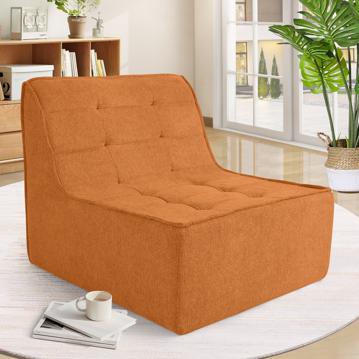 Tapoja Bean Bag Chair, Chenille Floor Sofa Foam Lazy Couch, Adult Bean Bags for Living Room Bedroom Apartment Dorm, Orange