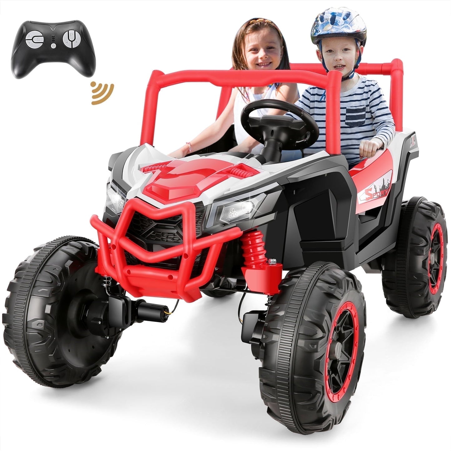 4WD 24V Ride on Toys 2 XL Seater Kids Ride on Cars w/ Remote Control, 4*200W Motor, Electric Off-Road UTV 7AH Battery Powered 4-Wheeler Vehicle w/ Bluetooth, Music, 3-Speed, LED Light, Red