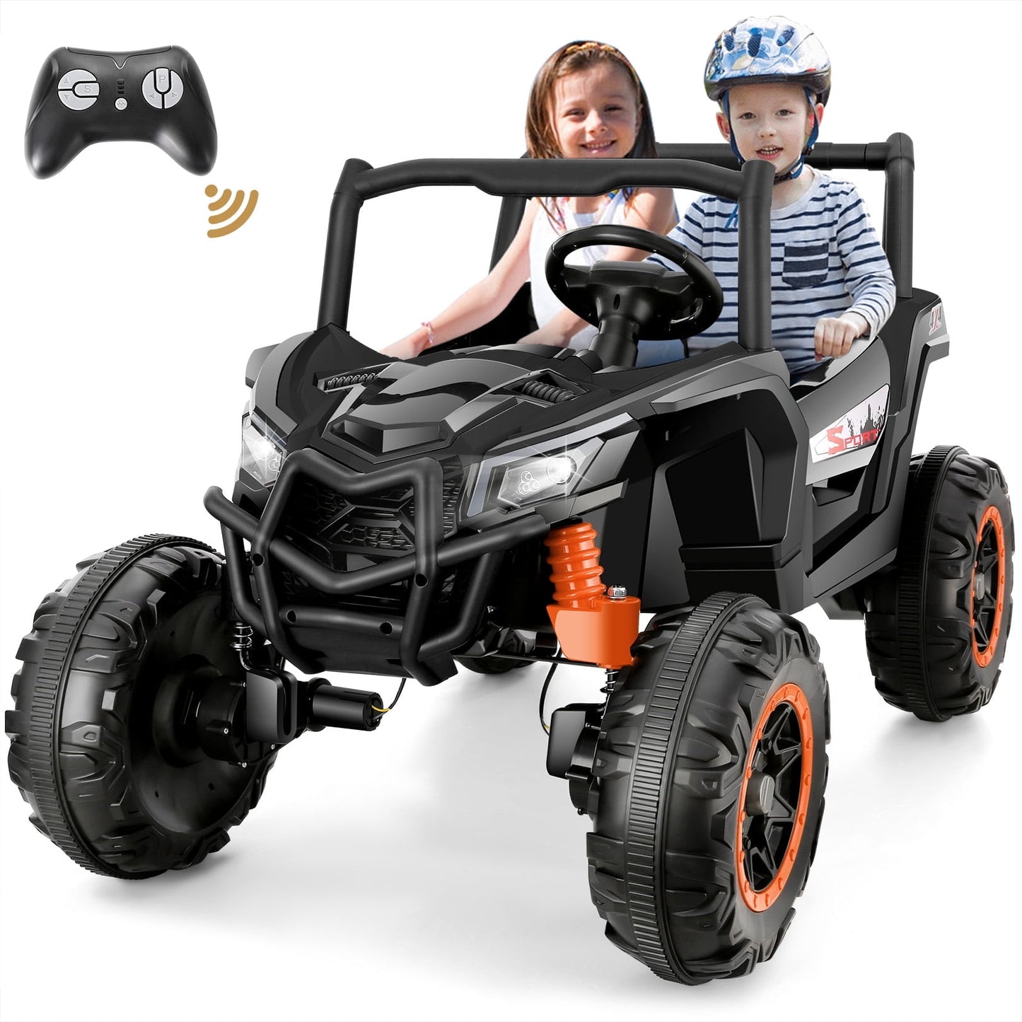 4WD 24V Ride on Toys 2 XL Seater Kids Ride on Cars w/ Remote Control, 4*200W Motor, Electric Off-Road UTV 7AH Battery Powered 4-Wheeler Vehicle w/ Bluetooth, Music, 3-Speed, LED Light, Black